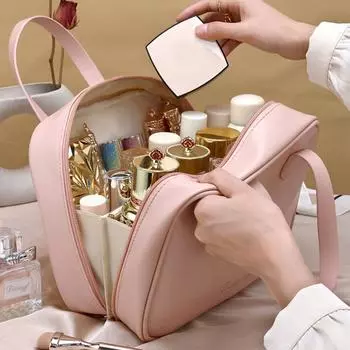 Большая вместительная косметичка из искусственной кожи на молнии, дорожная косметичка, сумка для макияжа для женщин/девочек коричневый