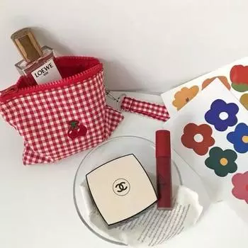 Большая вместительная косметичка вишневого цвета, корейский стиль, холщовый кошелек для монет, водонепроницаемые клетчатые косметички для мужчин красный