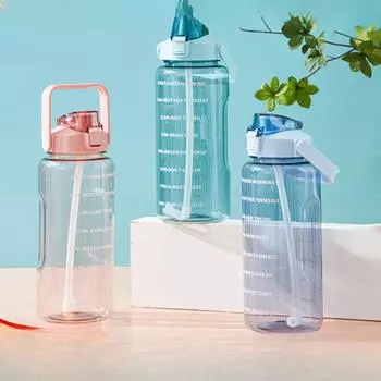 Большая вместительная космическая чашка, летняя студенческая мужская и женская бутылка для фитнеса, 2 л, большая бутылка для воды, портативная, устойчивая к высоким температурам, 2000 мл чашка для воды 2000ml синий