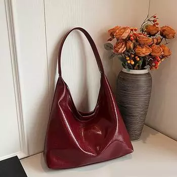 Большая вместительная красная сумка для женщин, новые ретро-текстурные сумки на одно плечо, модные универсальные повседневные женские сумки 35x10x25cm чёрный