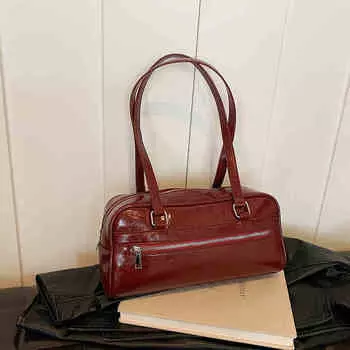 Большая вместительная красная сумка для женщин, новая повседневная сумка на плечо на молнии, однотонные универсальные женские сумки (30cm<Max Length<50cm)