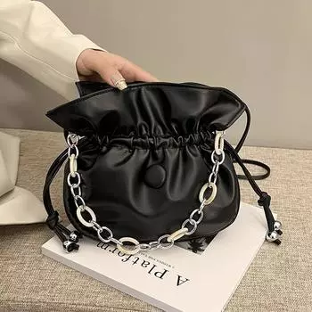 Большая вместительная креативная маленькая черная сумка-ведро для платья, новинка 2022 года, повседневная сумка на цепочке в западном стиле с текстурной фурнитурой