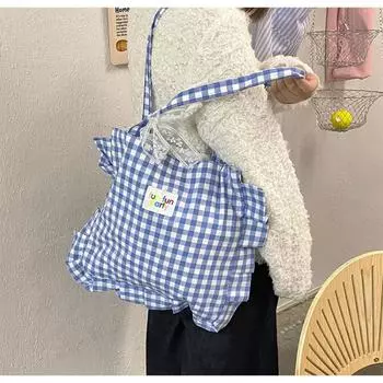 Большая вместительная кружевная сумка-подушка, сумка-тоут для поездок на работу, симпатичная клетчатая хлопковая сумка в подарок розовый