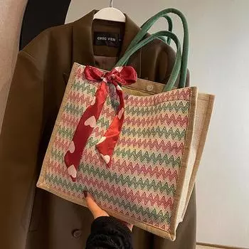 Большая вместительная льняная сумка-тоут для женщин, студентов колледжа, класса, пригородных поездок, сумка через плечо, модная сумка для мамочек на выход