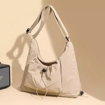 Большая вместительная легкая сумка женская сумка через плечо однотонная сумка через плечо с завязками серый