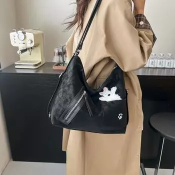 Большая вместительная многоцелевая сумка с вышитым рисунком кошки и собаки, женская сумка-тоут, рюкзак для поездок на работу коричневый