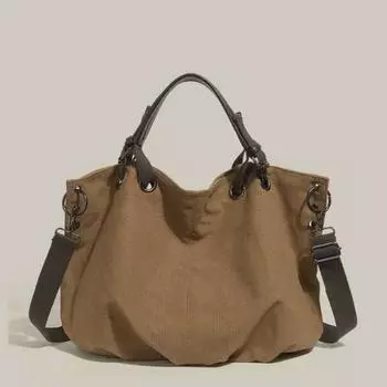 Большая вместительная многофункциональная холщовая рабочая сумка в стиле ретро коричневый