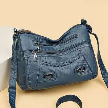 Большая вместительная многосекционная маленькая квадратная сумка женская сумка через плечо мягкая кожаная многофункциональная сумка через плечо чёрный