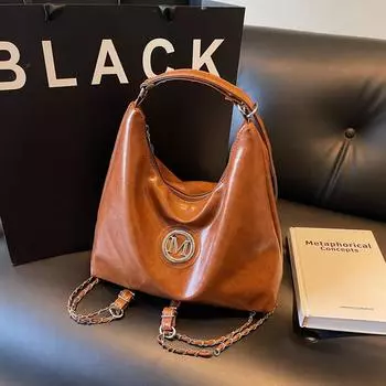 Большая вместительная модная персонализированная сумка-тоут подмышкой 2024 года, новый повседневный рюкзак в иностранном стиле для поездок на работу, женская косая сумка-тоут чёрный