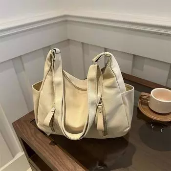 Большая вместительная модная повседневная сумка, весенняя универсальная сумка через плечо и подмышку, простая однотонная сумка-тоут хаки