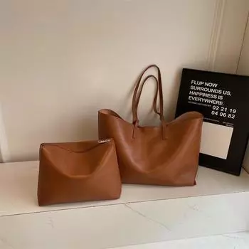 Большая вместительная мягкая кожаная сумка женская сумка через плечо винтажная сумка-тоут чёрный