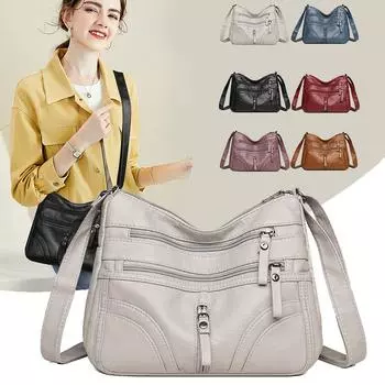 Большая вместительная мягкая кожаная женская сумка через плечо сумка для мамы сумка через плечо чёрный