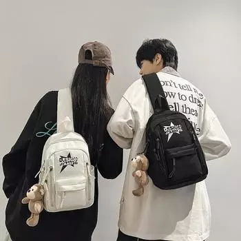 Большая вместительная нагрудная сумка с буквенным принтом, студенческая сумка через плечо чёрный