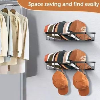 Большая вместительная настенная вешалка для шляп экономит место металлическая полка для хранения шляп гостиная Black-2Pcs