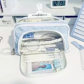 Большая вместительная настольная сумка для хранения косметики косметичка пенал пенал студенческая канцелярская сумка бежевый