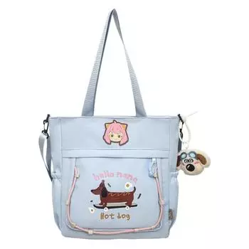 Большая вместительная нейлоновая сумка-тоут с рисунком студента на плечо розовый