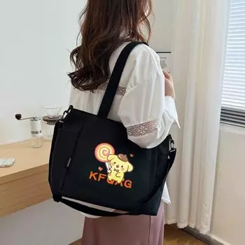 Большая вместительная нейлоновая сумка женская сумка через плечо с рисунком из мультфильма студенческая сумка для поездок на работу коричневый