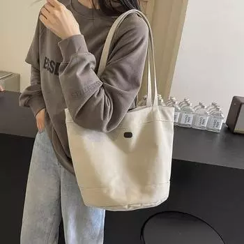 Большая вместительная однотонная холщовая сумка-мешок для женщин, новинка 2024 года, сумка на одно плечо для поездок на работу, сумка для мамы на выход