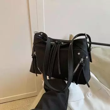 Большая вместительная однотонная квадратная сумка через плечо для женщин, застежка-молния, украшение из ПУ, модные сумки через плечо