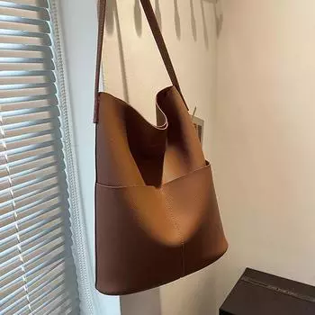 Большая вместительная однотонная сумка через плечо из полиуретана для женщин, простая и универсальная, классическая, повседневная, для поездок на работу