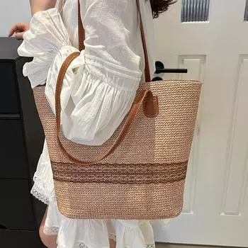 Большая вместительная плетеная сумка для женщин, новая модная сумка-тоут для поездок на работу, модная универсальная сумка на одно плечо