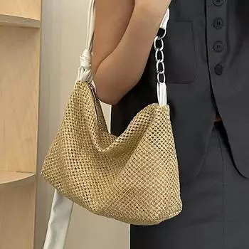 Большая вместительная плетеная сумка, новая сумка-тоут для женщин, универсальная модная сумка через плечо на одно плечо