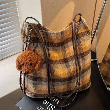 Большая вместительная плетеная сумка осень-зима новая модная сумка-тоут для женщин осень-зима универсальная сумка-ведро на одно плечо