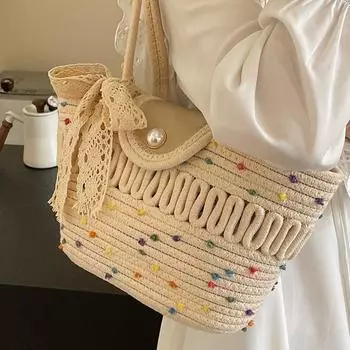 Большая вместительная плетеная сумка женская летняя сумка через плечо женская нишевая модная женская сумка
