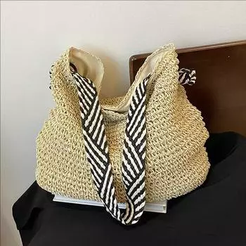 Большая вместительная плетеная сумка, женская ленивая и расслабленная пляжная сумка, высококачественная универсальная сумка-мессенджер через плечо хаки