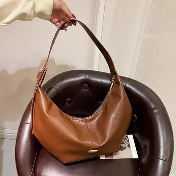 Большая вместительная плиссированная сумка для пельменей, женская простая роговая сумка для отдыха и поездок на работу, сумка-тоут подмышкой коричневый