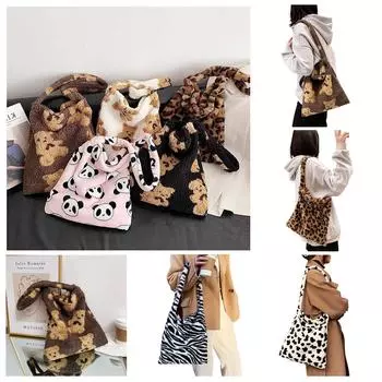 Большая вместительная плюшевая сумка, сумка-тоут на одно плечо, ручная женская сумка One Size коричневый