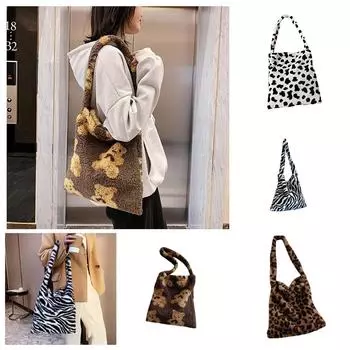 Большая вместительная плюшевая сумка, сумка-тоут на одно плечо, ручная женская сумка One Size кофейный