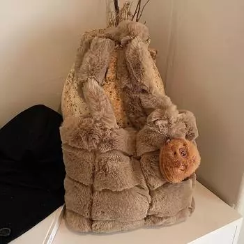 Большая вместительная плюшевая сумка женская плюшевая сумка-тоут сумка через плечо для поездок на работу no pendant коричневый