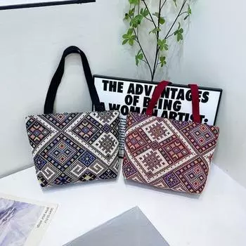 Большая вместительная полосатая сумка-тоут с принтом, холщовая сумка, модная холщовая сумка в этническом стиле для путешествий красный