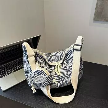 Большая вместительная полосатая сумка женская осень 2024 года новая модная сумка-мессенджер ленивый ветер сумка-тоут для поездок на работу синий