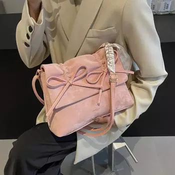 Большая вместительная популярная сумка через плечо 2024 года, новая весенняя сумка-мессенджер с бантом, модная простая женская сумка чёрный