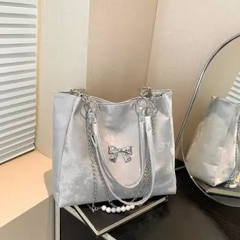 Большая вместительная популярная женская сумка-тоут 2024 года, новая высококачественная повседневная сумка через плечо для студентов колледжей, для поездок на работу и обратно, женская сумка чёрный