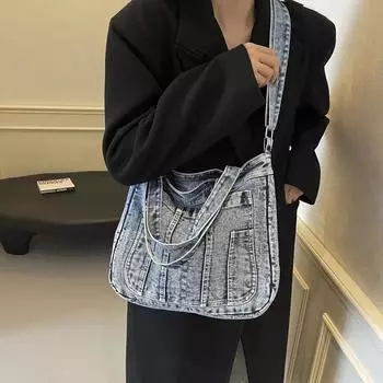 Большая вместительная портативная джинсовая сумка через плечо для женщин, корейская летняя версия, повседневная модная сумка через плечо для поездок на работу