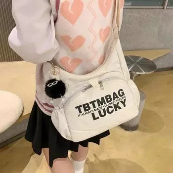 Большая вместительная повседневная холщовая сумка женская 2024 новая модная сумка через плечо с принтом косая универсальная простая сумка-тоут белый