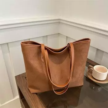 Большая вместительная повседневная сумка через плечо, однотонная ретро-сумка, студенческая, классная, универсальная сумка через плечо коричневый