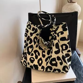 Большая вместительная повседневная сумка-тоут с леопардовым принтом, женская холщовая сумка, женская дорожная сумка для покупок one size леопардовый