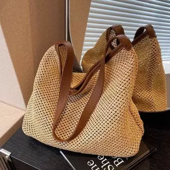 Большая вместительная простая плетеная сумка женская летняя пляжная сумка для отдыха универсальная сумка подмышкой