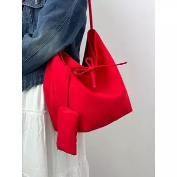Большая вместительная простая сумка из нейлона через плечо, сумка-ведро для студентов и мужчин, сумка для покупок в стиле ретро красный