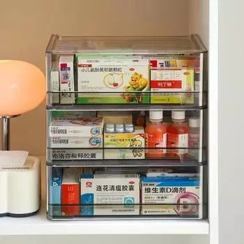 Большая вместительная прозрачная аптечка, штабелируемая коробка для хранения с выдвижными ящиками, простой шкаф для хранения лекарств, стеллаж для хранения в домашних условиях оранжевый