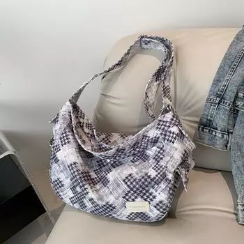 Большая вместительная японская тканевая сумка женская 2024 новая универсальная персонализированная сумка-мессенджер дизайн клетчатая сумка через плечо сумка-тоут фиолетовый
