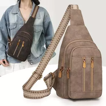 Большая вместительная ретро-сумка на грудь для женщин, сумка через плечо, дорожная сумка из искусственной кожи чёрный