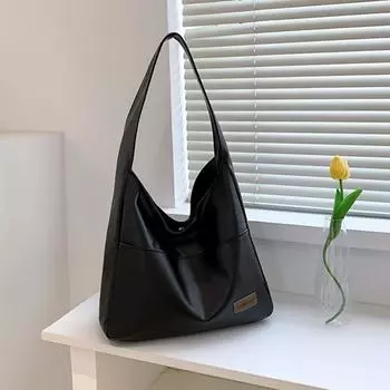 Большая вместительная ретро-сумка, женская новая текстурированная большая сумка, студенческая сумка на плечо, простая повседневная сумка 20x10x20cm чёрный