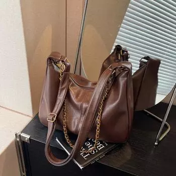 Большая вместительная ретро-сумка женская повседневная сумка-мессенджер с цепочкой для поездок на работу хаки