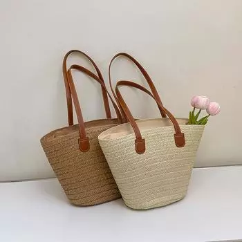 Большая вместительная ретро-травяная плетеная сумка женская сумка-ведро подмышечная сумка бежевый