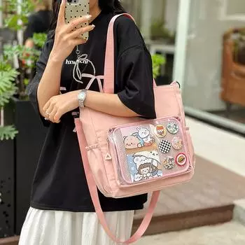 Большая вместительная ручная сумка для книг, универсальная, высококачественная, сумка через плечо, милая, мягкая, для девочек, сумка-мессенджер, репетиторская сумка розовый